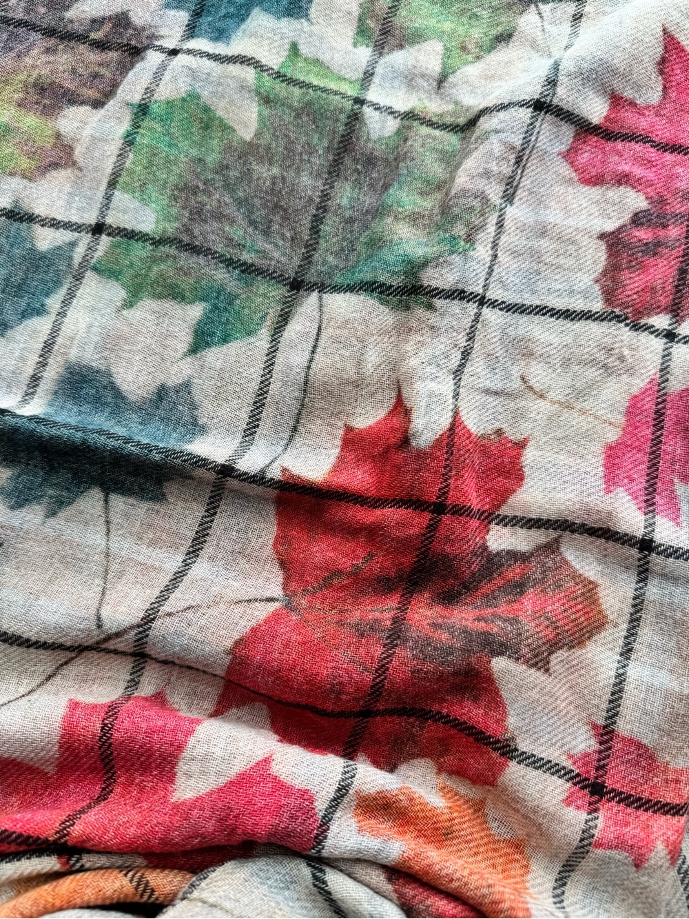 The Blue Turban Wool Cotton Blend Floral Leaf Print Scarf 25x70 - Picture 5 of 5